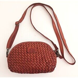 Milo Canada Elodie Brown Woven Leather Crossbody Bag